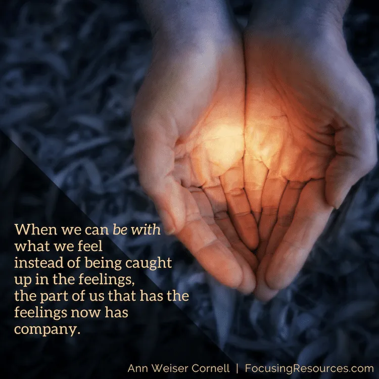 When we can be with what we feel instead of being caught up iin the feelings, the part of us that has the feelings now has company