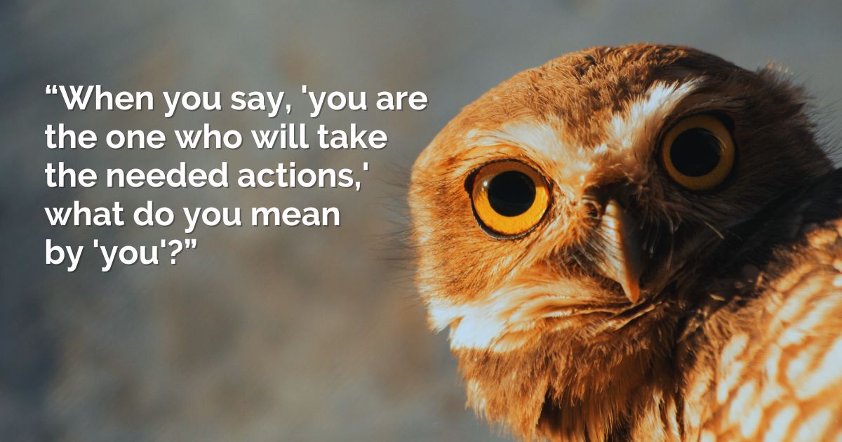 “When you say 'you are the one who will take the needed actions' -- what do you mean by 'you'?”