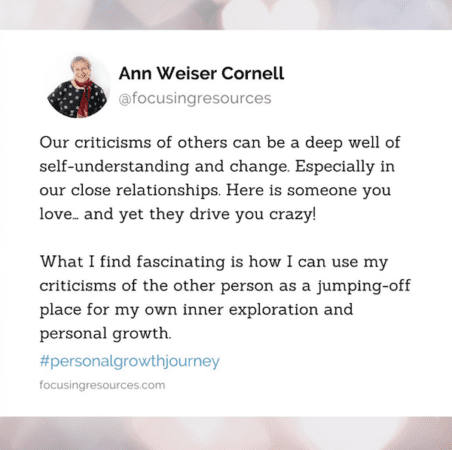 Our criticisms of others can be a deep well of self-understanding and change. Especially in our close relationships.